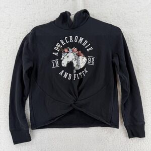 Abercrombie Kids Hoodie Sweatshirt Girls 11/12 Black Sequin Unicorn Twist Front